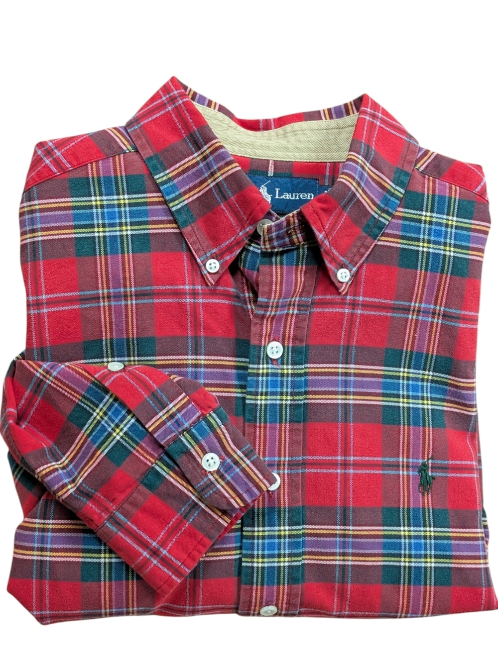 Ralph Lauren Vintage Red Plaid 100% Cotton Button Down Shirt Size Medium - Picture 2 of 11